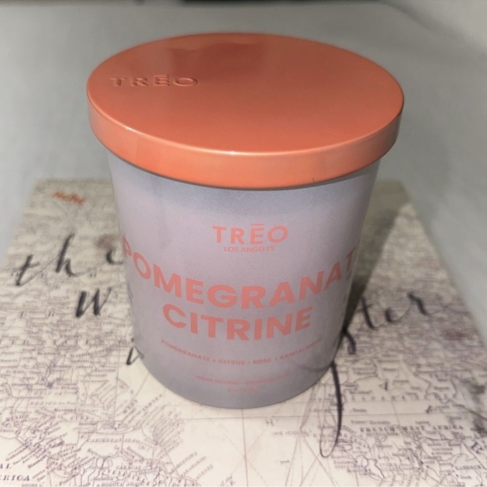 TREO POMEGRANATE CITRINE Rose Sandalwood Hand Poured Essential Oil Candle